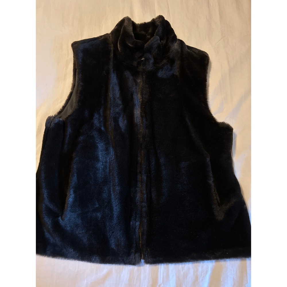Blassport Womens Faux Fur Vest Brown‎ Reversible Zip Up Collared Small S
